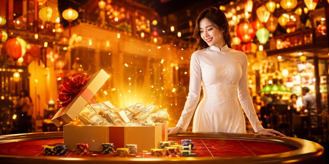 Người phụ nữ mặc áo dài tại Hội An tìm hiểu điều khoản sử dụng nền tảng cá cược trực tuyến
